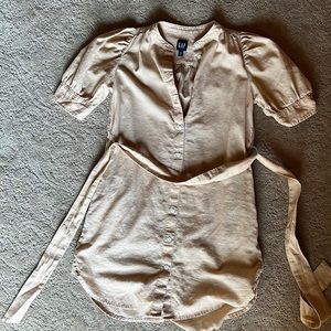 XSPetite Khaki Linen Shirtdress